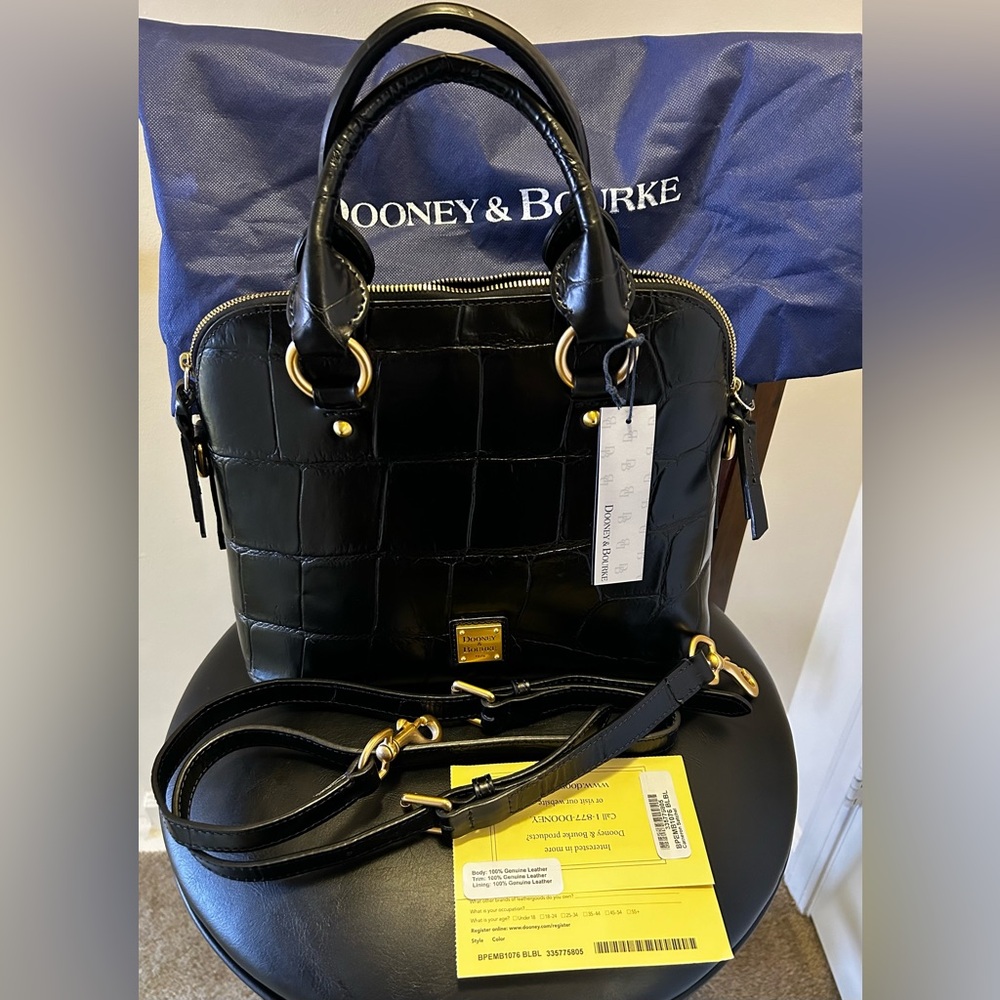 DOONEY & BOURKE CAMERON NWT, EMBOSSED CROCO SATCHEL BLACK